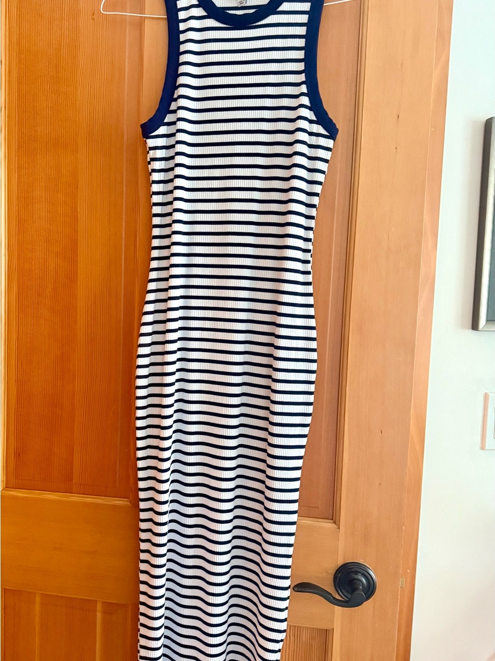 Sleeveless Navy & White Striped Maxi Dress - L